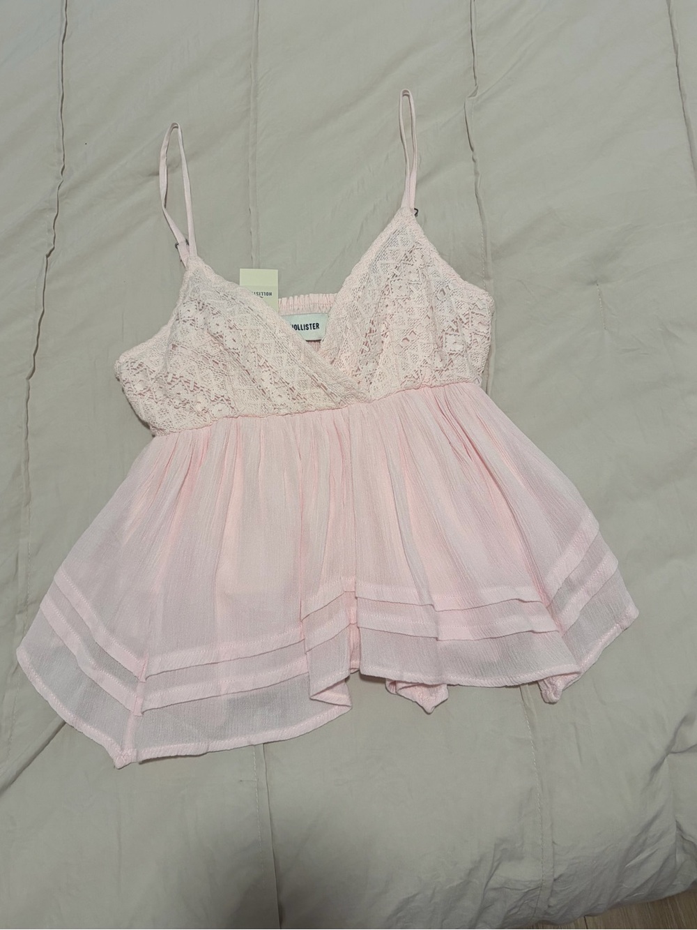 Hollister Pale Pink Lace Cami with Chiffon Trim